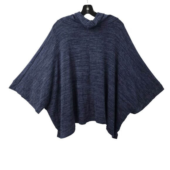 Jella C Cape Sweater Poncho Cowl Neck Womens ONE SIZE Blue Black Fleece Knit - Picture 2 of 14